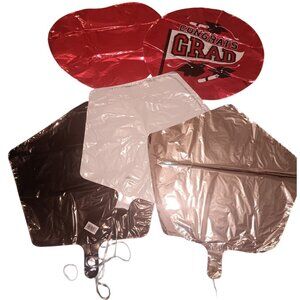 Graduation Themed Foil Balloons Set -5 pcs.-1 Congrats Grad Round Shape 1 Red He